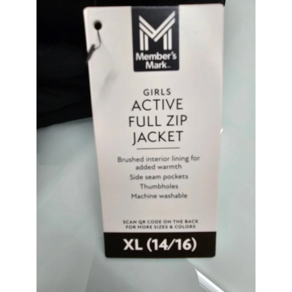 Member's Mark Girls Active Full Zip Jacket Polyester Blend Athletic Size XL